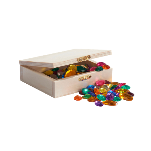 Pedres precioses en caixa de fusta (100 peces)